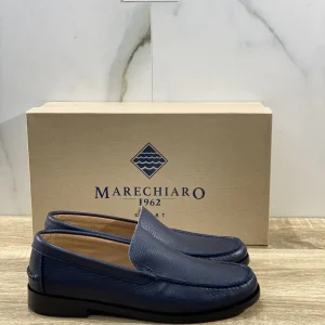 Marechiaro 1962 uomo mocassino pelle bottolata Blu  fondo cuoio 45
